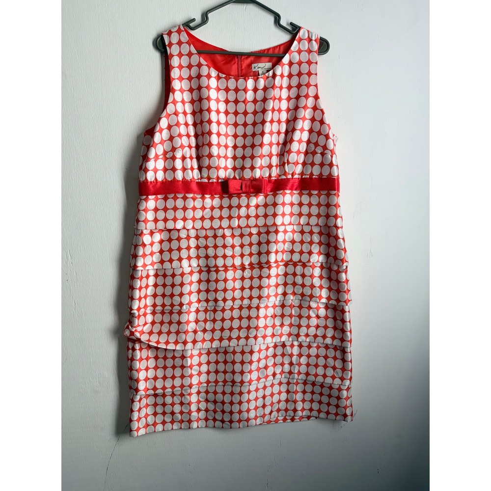 Kim Rogers Red White Polka Dot Tiered Bow Sheath Dress Plus Size 18 Sleeveless